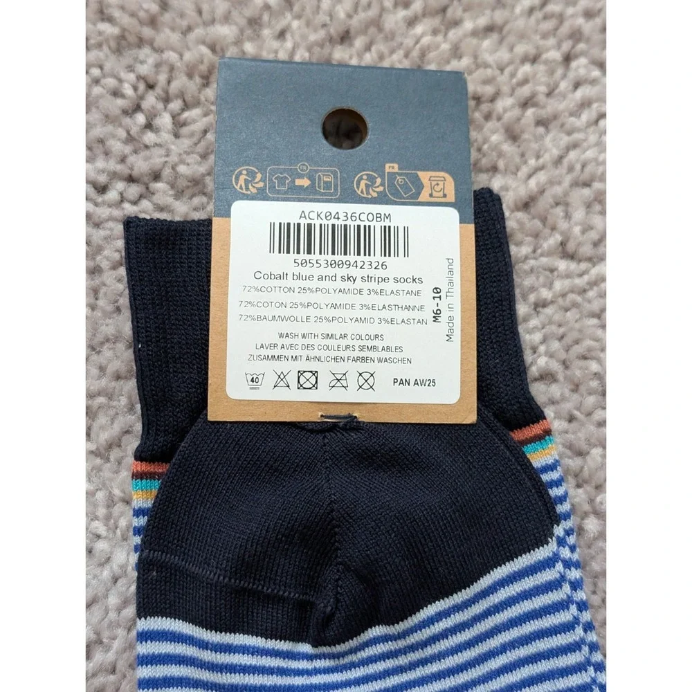 NWT Charles Tyrwhitt Socks Size M6-10 Cobalt Blue And Sky Stripe Cotton Blend
